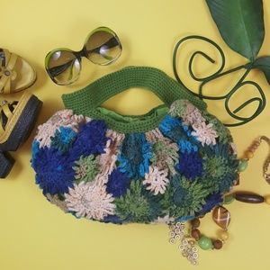 LAST CHANCE! CLOSET CLOSING! Boho hobo-style crochet bag blue green